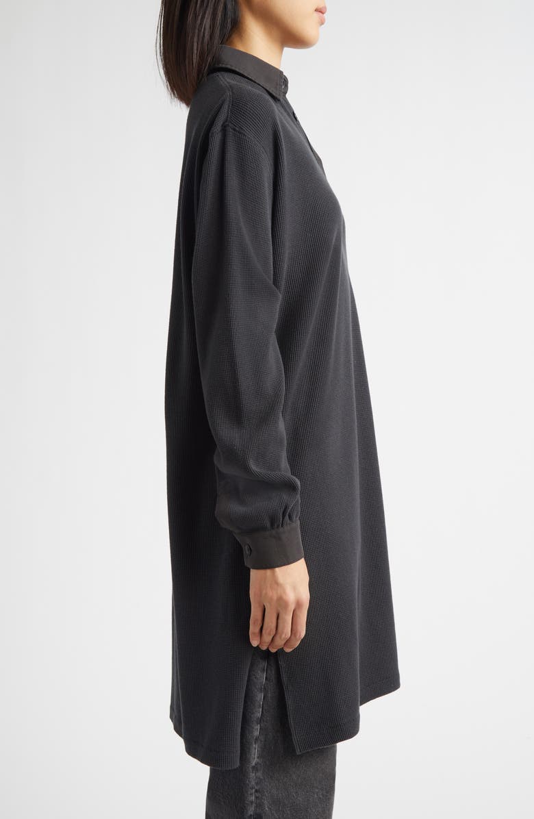 Maison Margiela Waffle Stitch Long Sleeve Wool Polo, Alternate, color, Carbon