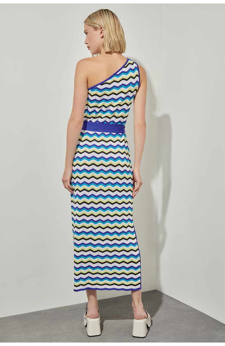 Ming Wang Modern Fit One Shoulder Column Maxi Dress, Alternate, color, Bermud/Sapphir/Limon/White/Blk