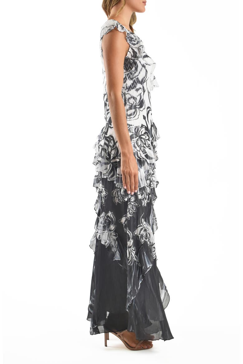 Ruffle Chiffon Cocktail Dress, Alternate, color, EBONY BORDER