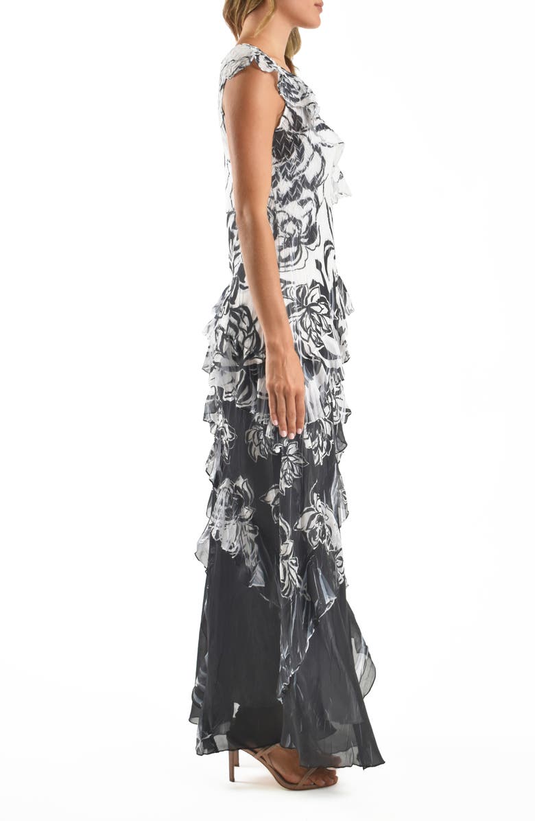 Komarov Ruffle Chiffon Cocktail Dress, Alternate, color, Ebony Border