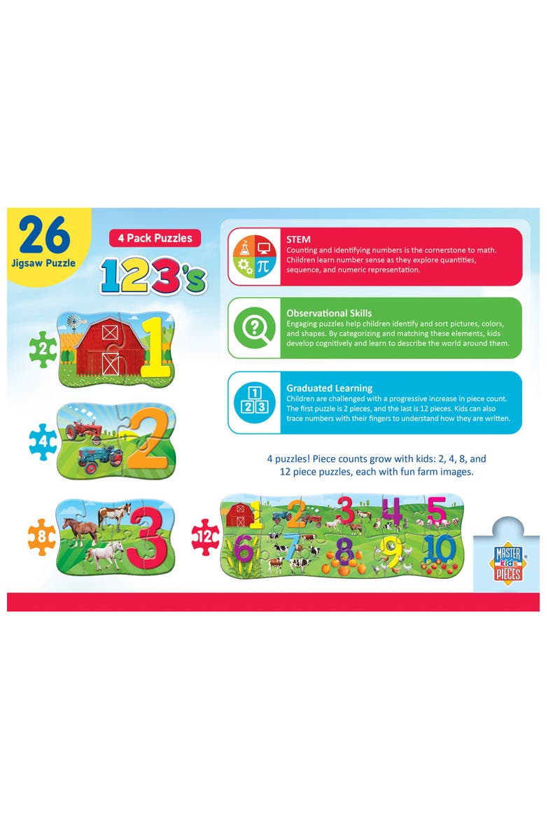 123's Educational 4-Pack Jigsaw Puzzles, Alternate, color, Multicolor