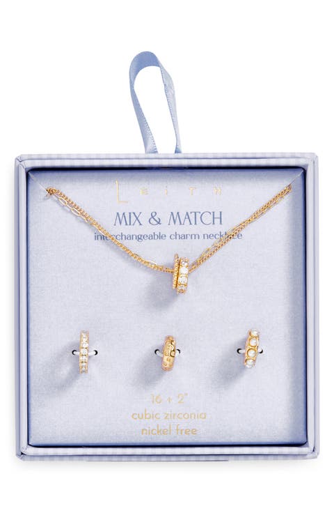 Cubic Zirconia & Faux Pearl Rondelle Necklace Set