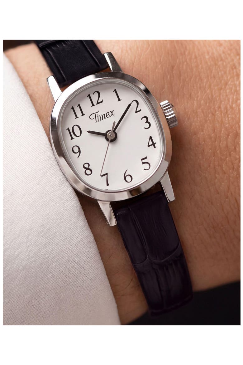 Cavatina Leather Strap Watch, Alternate, color, BLACK