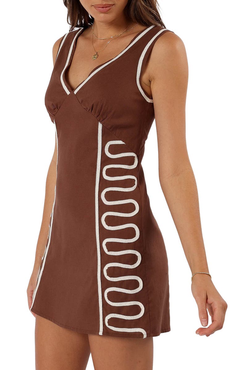 Petal & Pup Alexa Cotton & Linen Sleeveless Minidress, Alternate, color, Chocolate