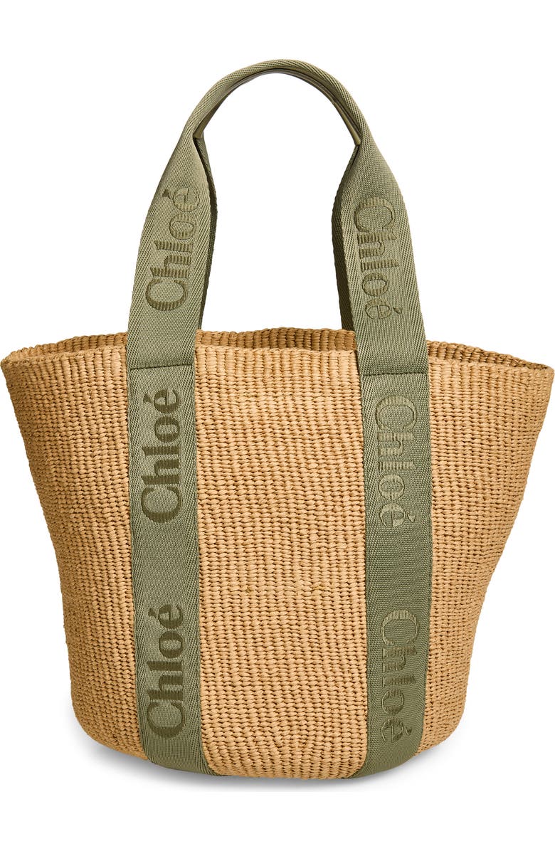 Chloé Large Woody Straw Basket Tote, Alternate, color, Aloe Green