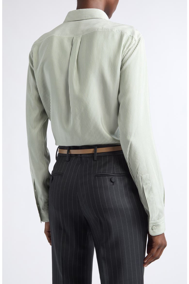 Stripe Silk Button-Up Shirt, Alternate, color, GREEN/ OFF WHITE
