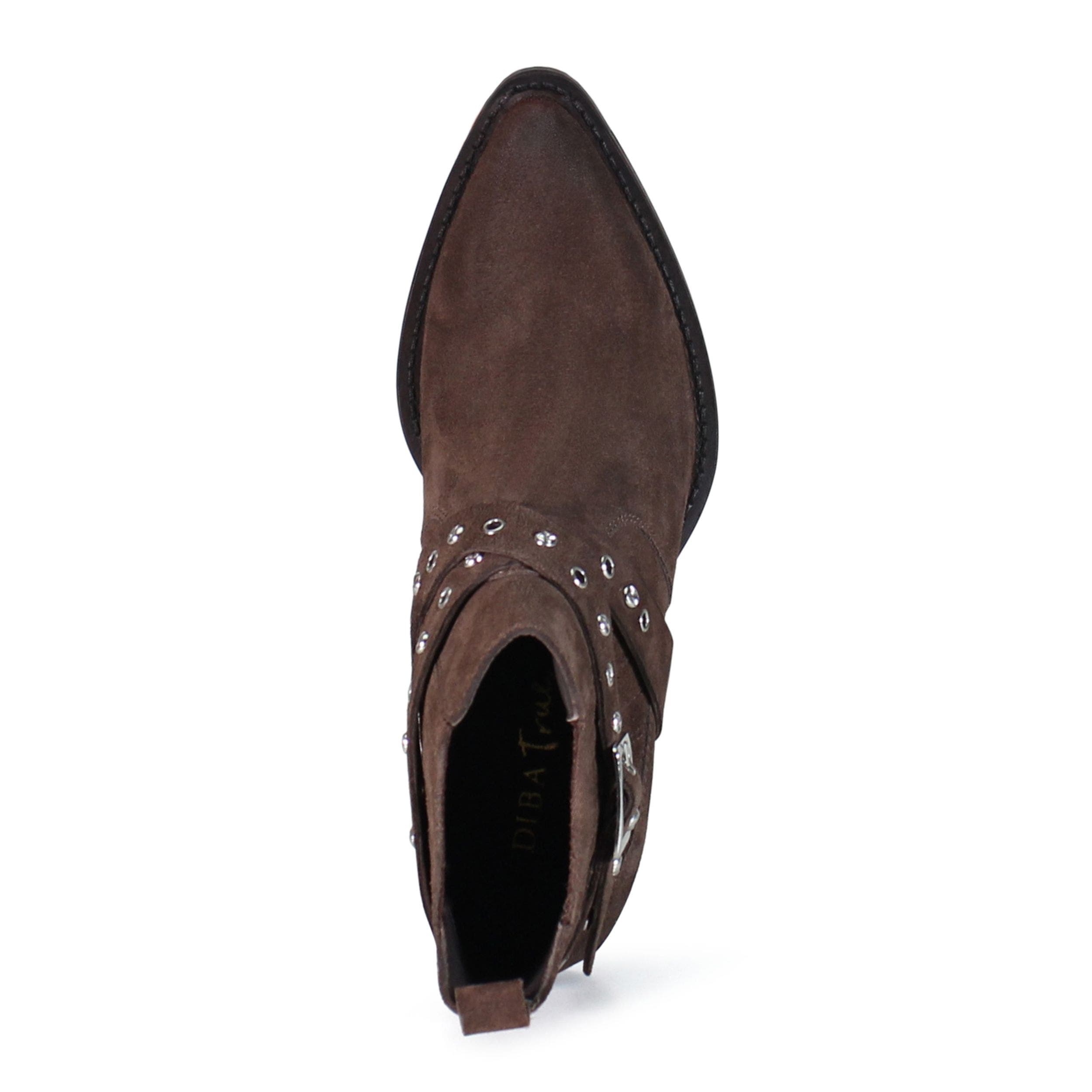 FUNKY TUNE Suede Studded Ankle Bootie, Alternate, color, Chocolate
