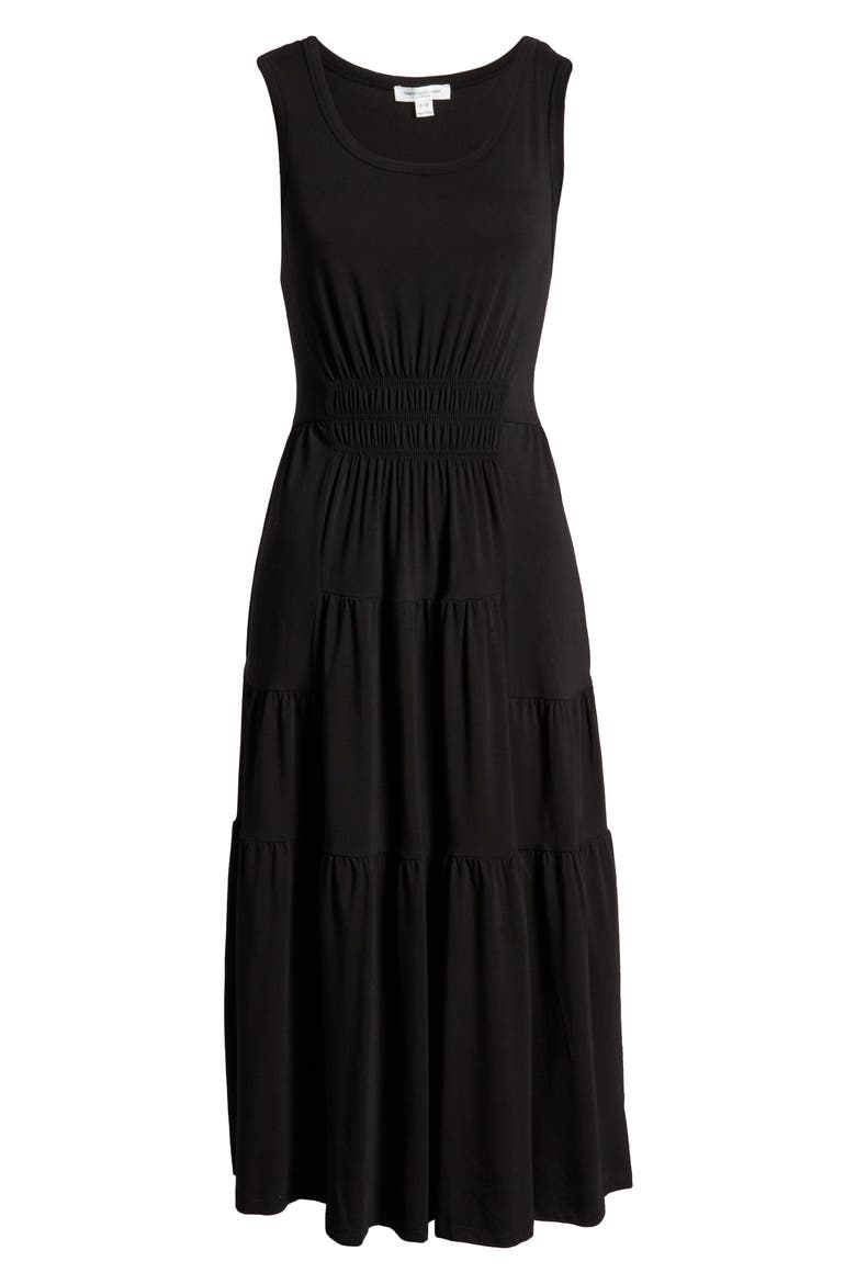 Kamala Tiered Ruffle Jersey Midi Dress, Alternate, color, BLACK