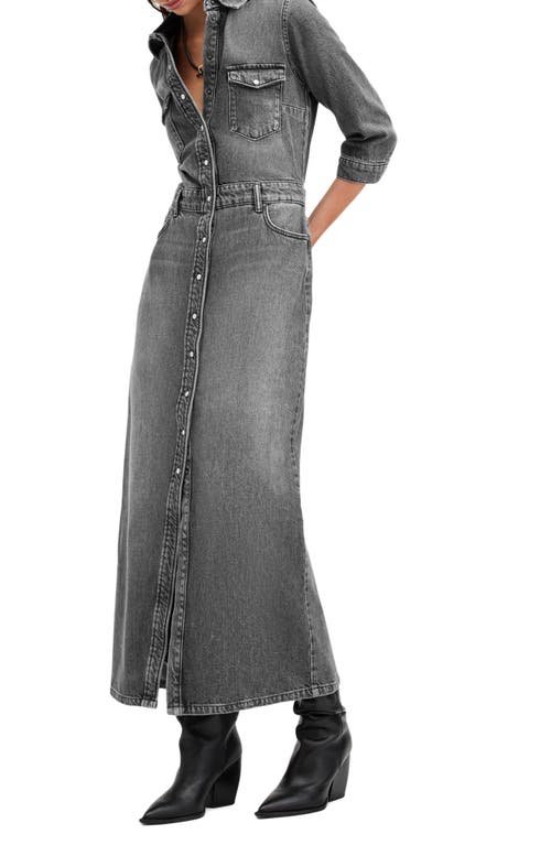 Allsaints Blair Denim Shirtdress In Washed Black
