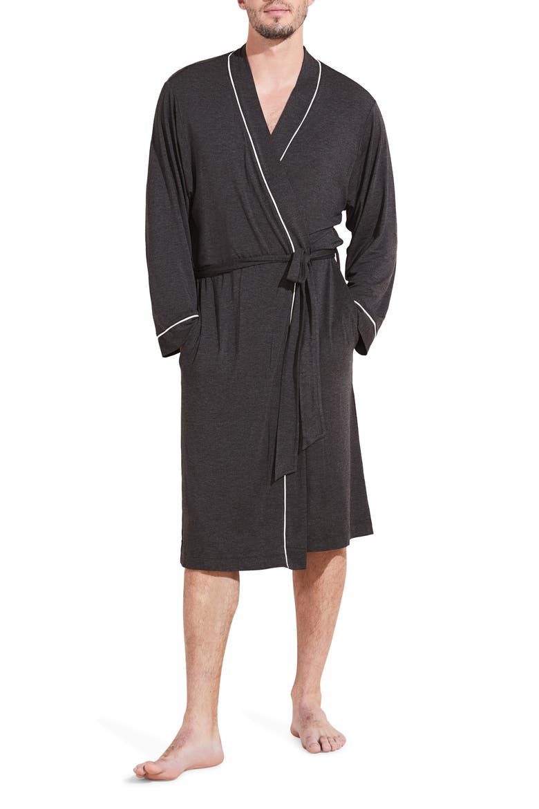 William Stretch Tencel® Modal Robe, Main, color, CHARCOAL HEATHER/ IVORY