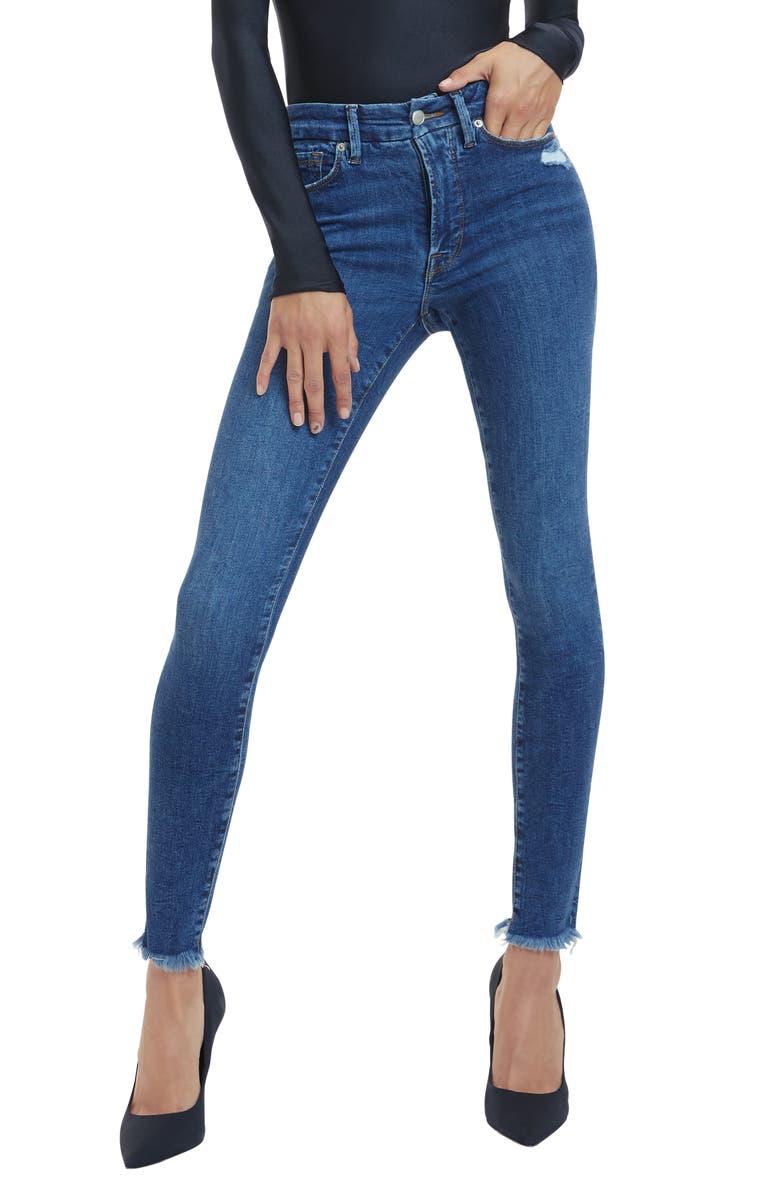Good American Good Legs Raw Hem Skinny Jeans, Main, color, Indigo