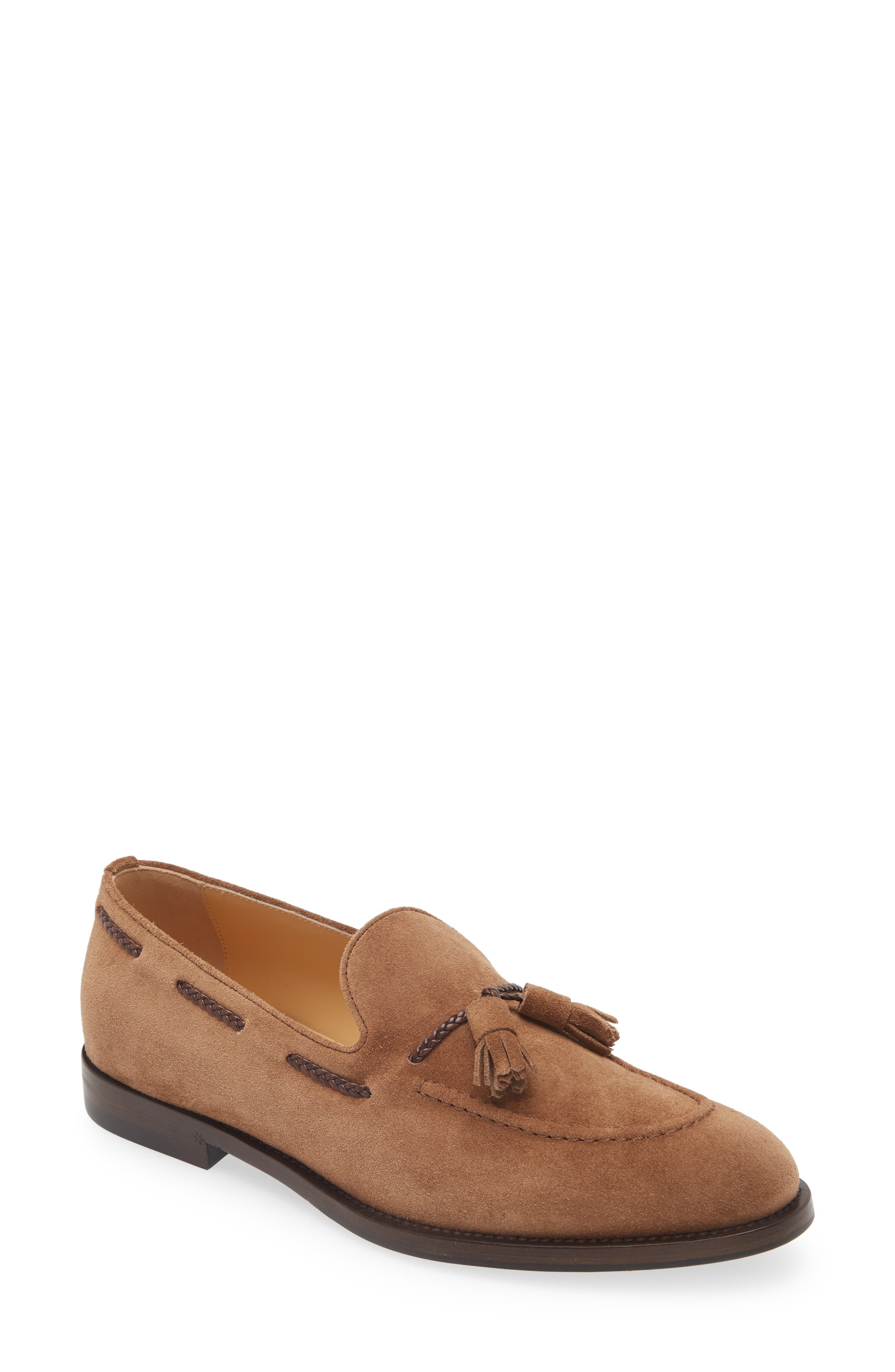 Brunello Cucinelli Tassel Detail Suede Loafer, Main, color, C8831 Castagna