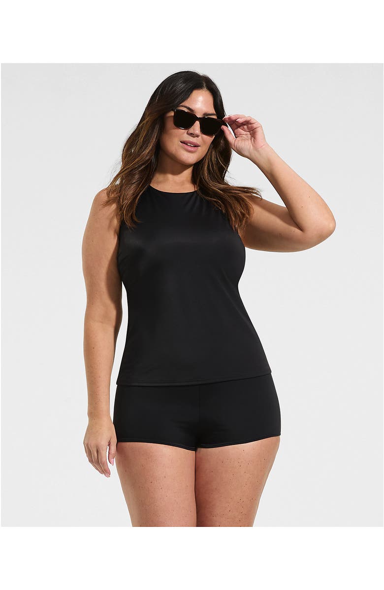 Lands' End Tugless High Waisted Swim Boy Shorts, Alternate, color, Black