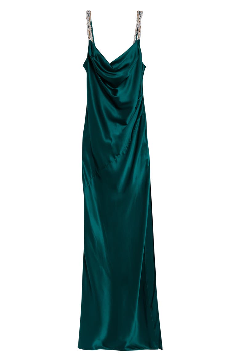 Embellished Strap Cowl Neck Silk Column Gown, Main, color, SQV BLUE MULTI
