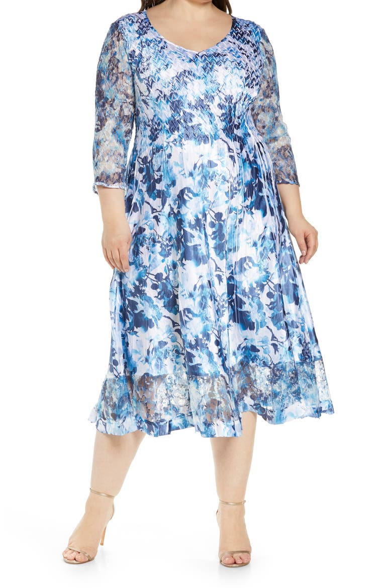 Floral Textured Cocktail Midi Dress, Main, color, SANTORINI