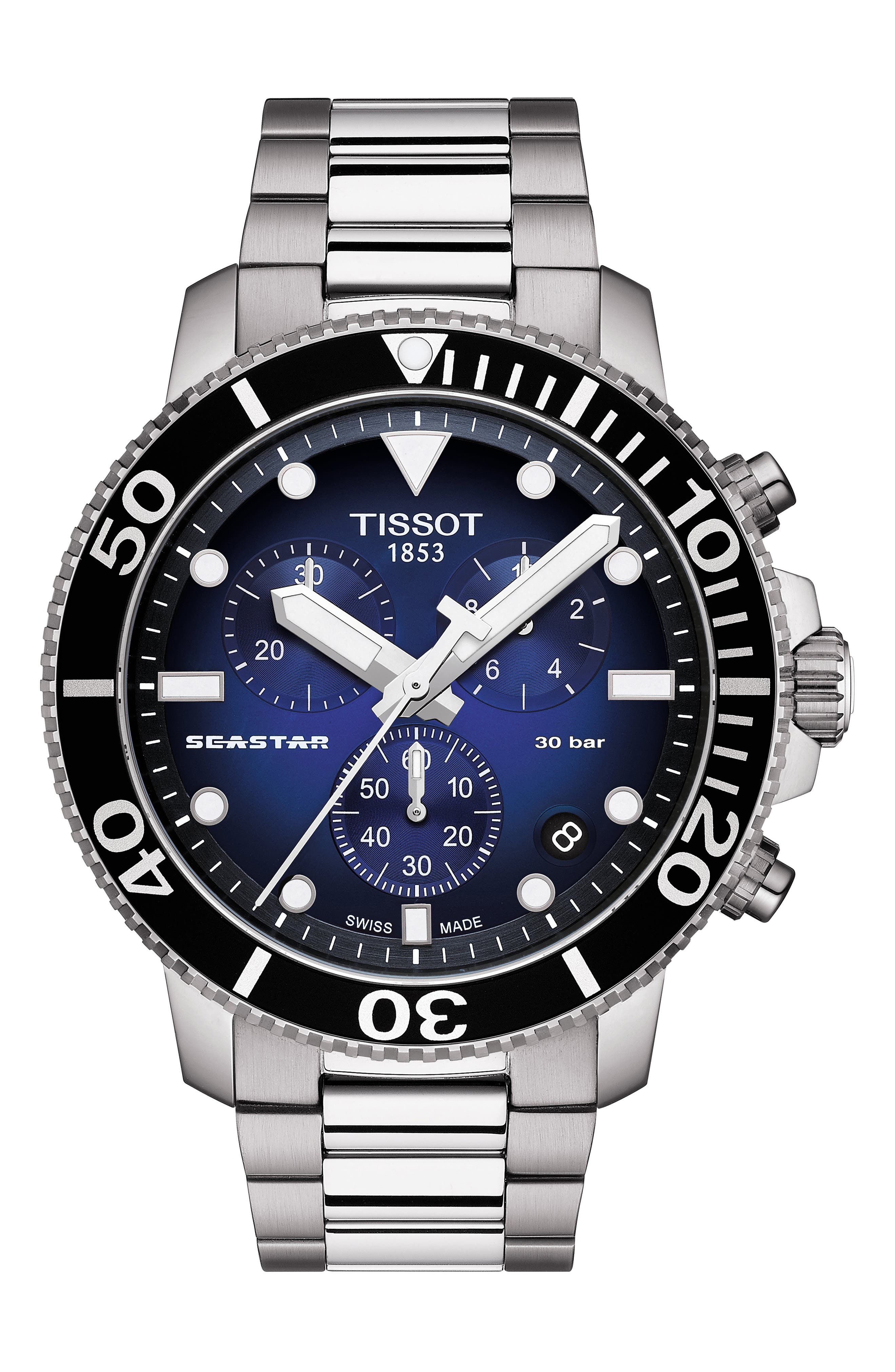 Tissot Seastar 1000 Chronograph Bracelet Watch, 45.5mm in Silver/Grey/Blue 