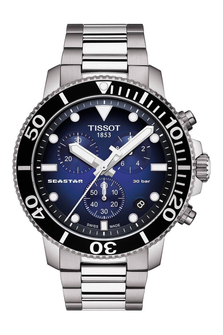 Seastar 1000 Chronograph Bracelet Watch, 45.5mm, Main, color, SILVER/ GREY/ BLUE
