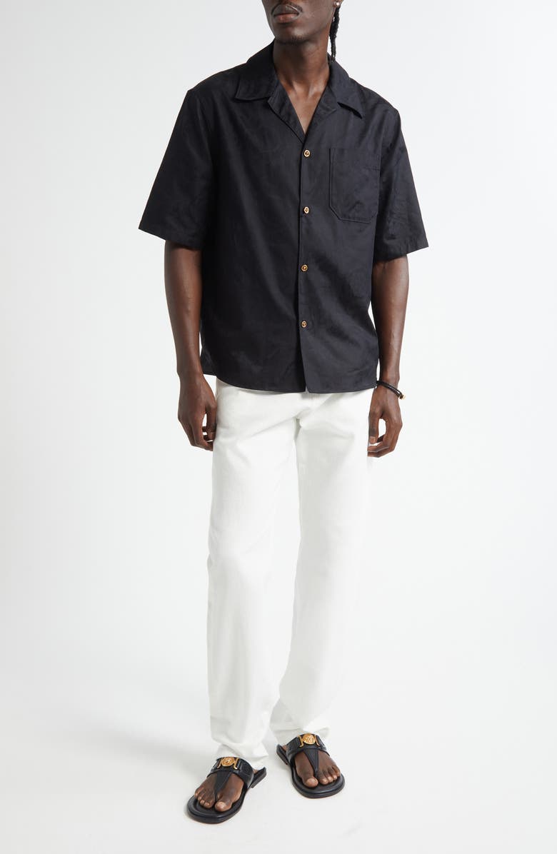 Versace Medusa Buckle Straight Leg Jeans, Alternate, color, White