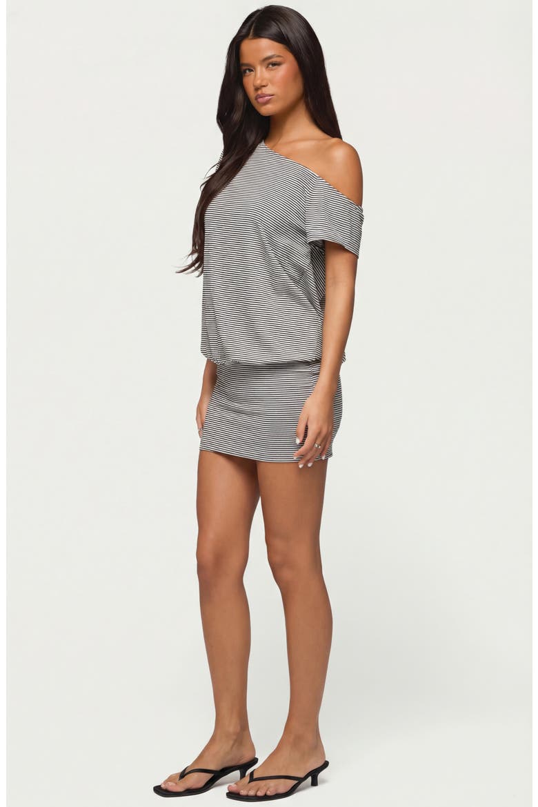 Stripe One-Shoulder Minidress, Alternate, color, BLACK-AND-WHITE