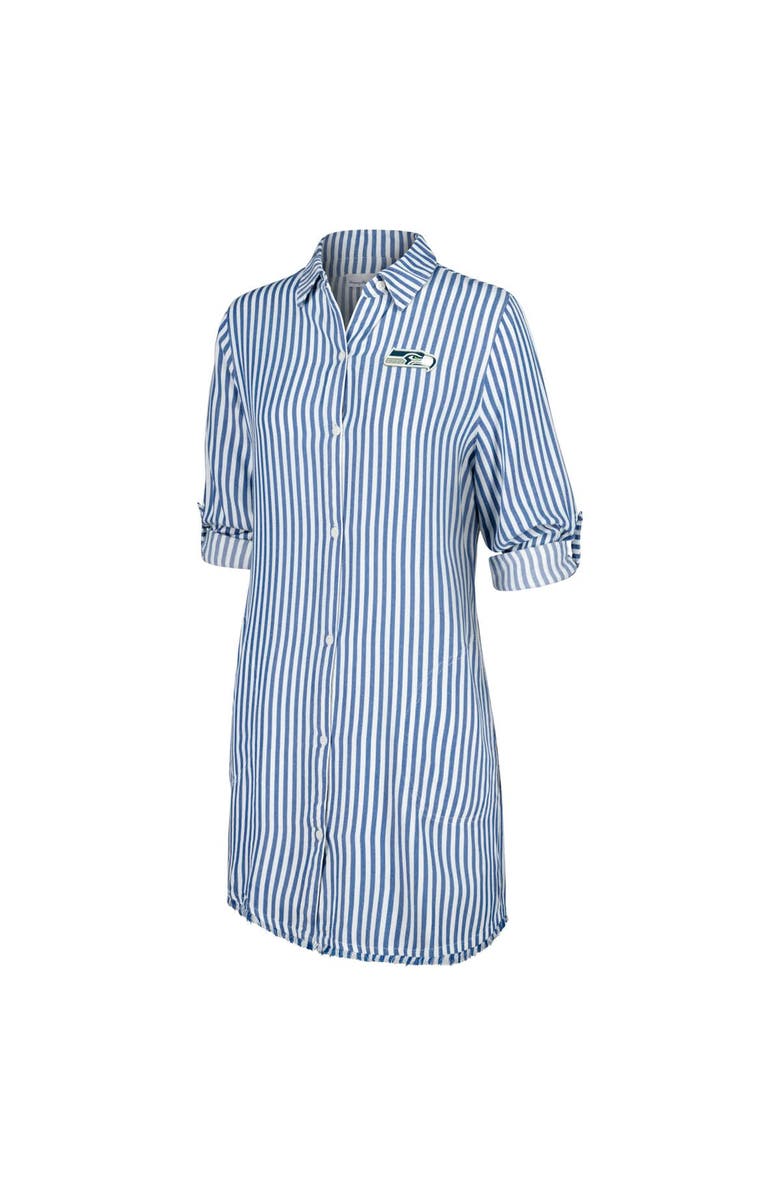 Tommy Bahama Women's Tommy Bahama Blue/White Seattle Seahawks Chambray Stripe Cover-Up Shirt Dress, Alternate, color,
