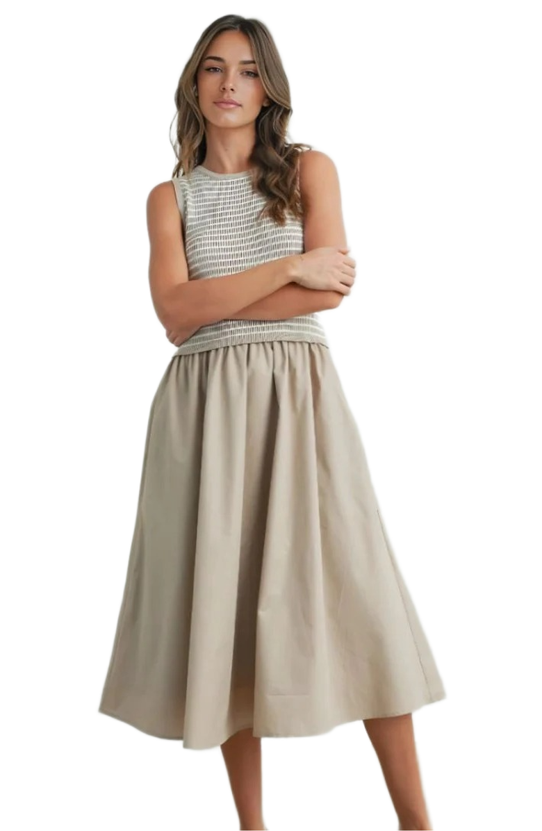 Knit and Lounge Sleeveless Maxi Dress with Textured Knit Bodice, Main, color, Beige