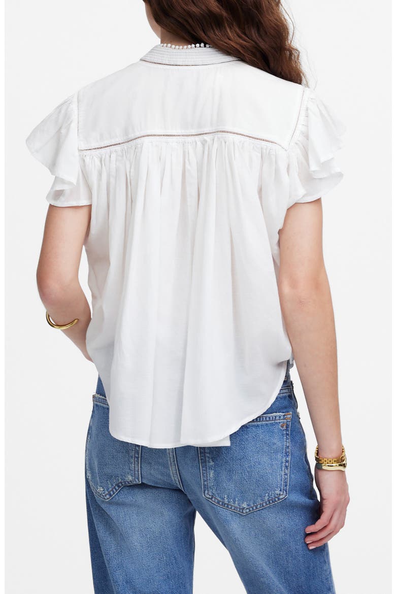 Circle Trim Flutter Sleeve Shirt, Alternate, color, WHITE