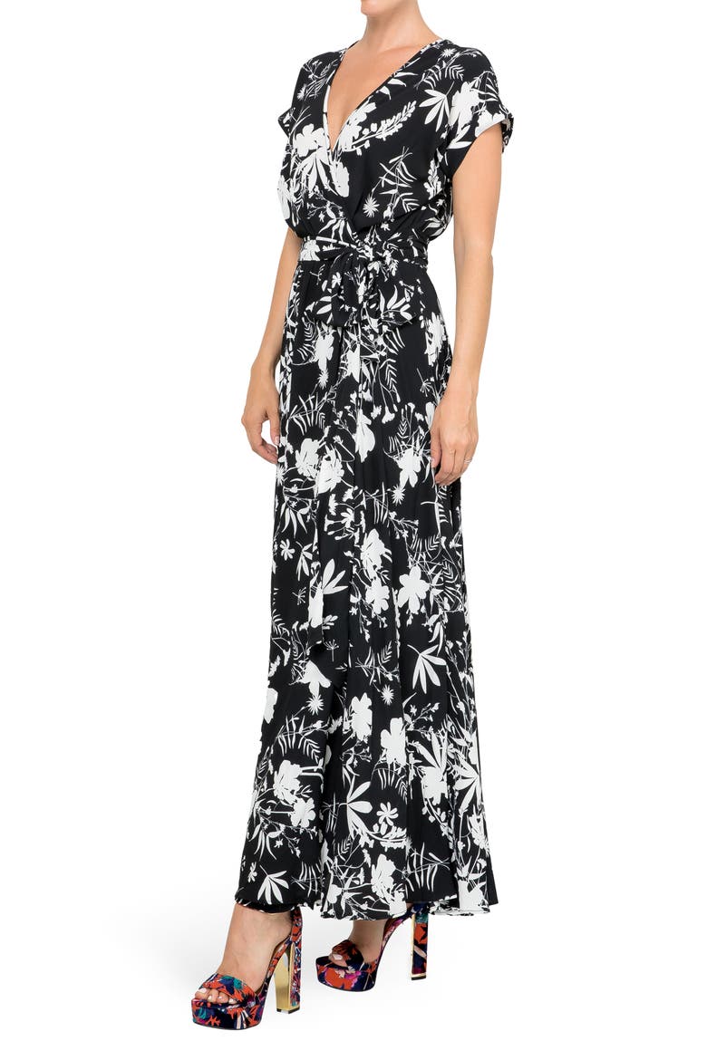 Jasmine Floral Print Wrap Maxi Dress, Alternate, color, DHALIA BLACK