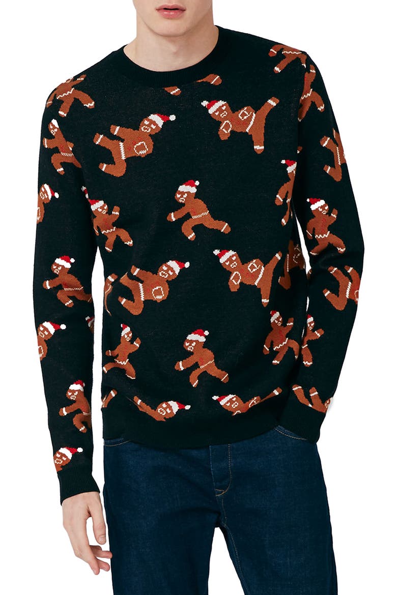 Ninja Gingerbread Men Sweater, Main, color, BLACK MULTI