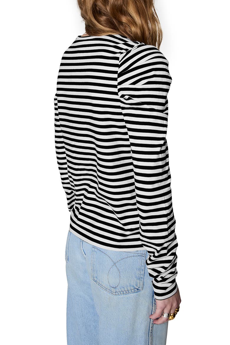 Janine Pleated Cotton Jersey T-Shirt, Alternate, color, BLACK/ ECRU