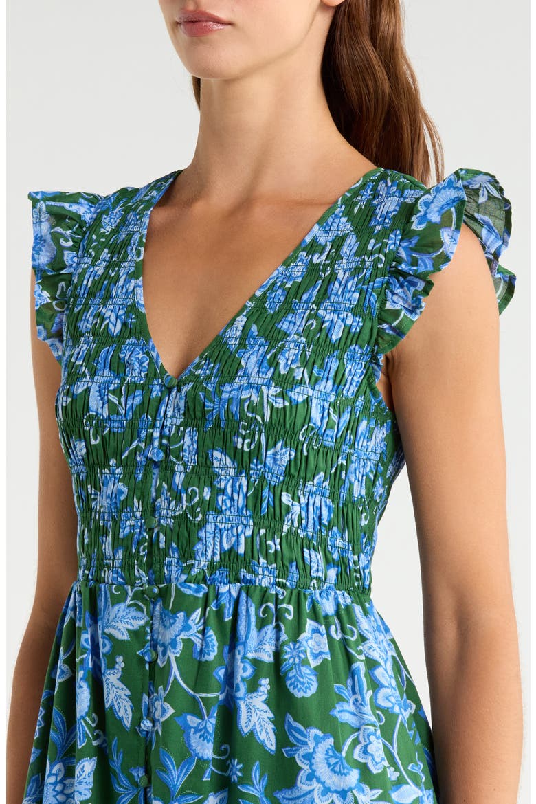 Floral Flutter Sleeve Cotton Dress, Alternate, color, GREEN BLUE MULTI