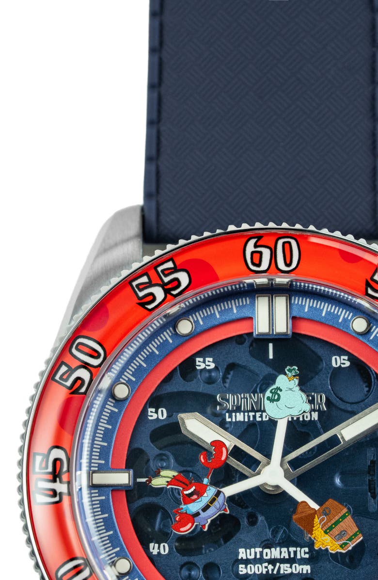 SPINNAKER x SpongeBob SquarePants Croft Midsize Automatic Rubber Strap Watch, 40mm, Alternate, color,