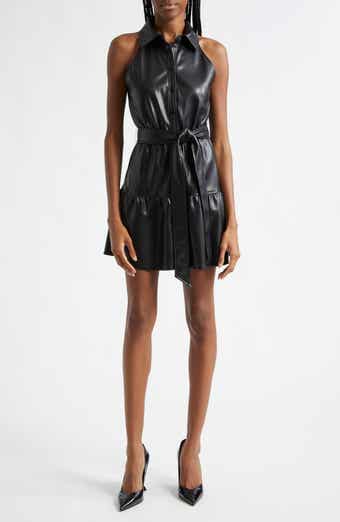 Miranda Tiered Faux Leather Mini Shirtdress