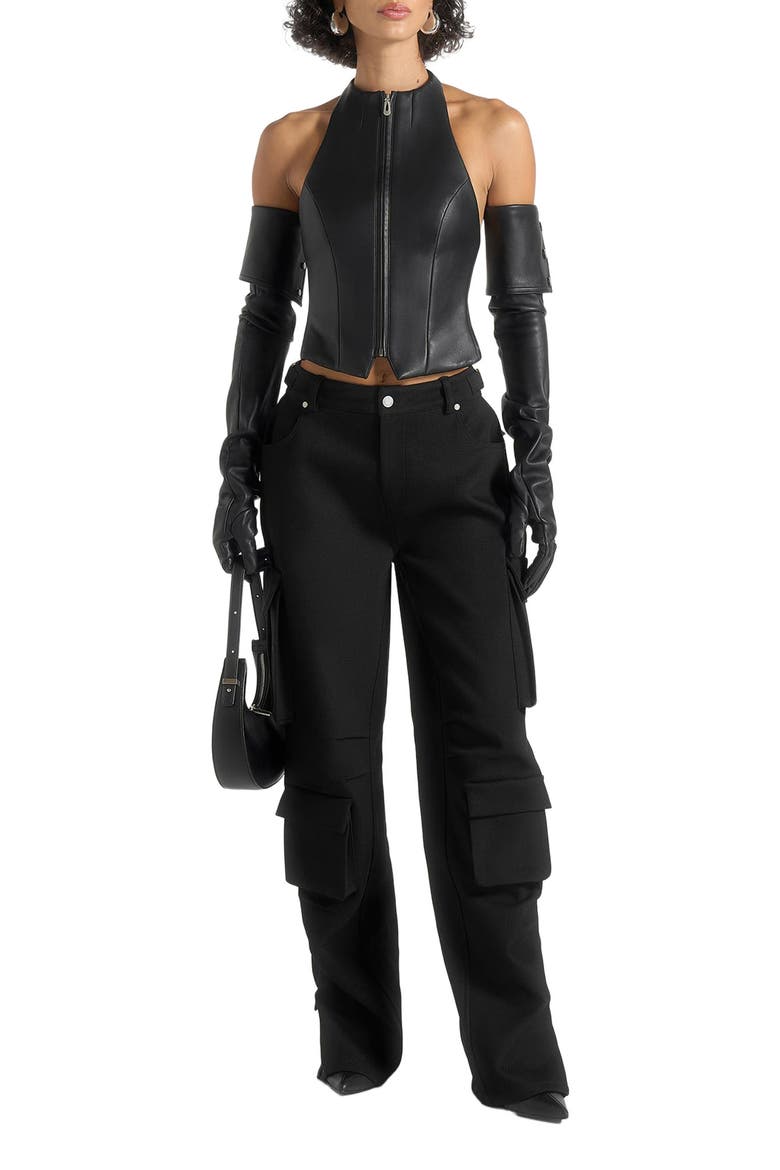 Claudette Leather Halterneck Backless Top, Alternate, color, Black