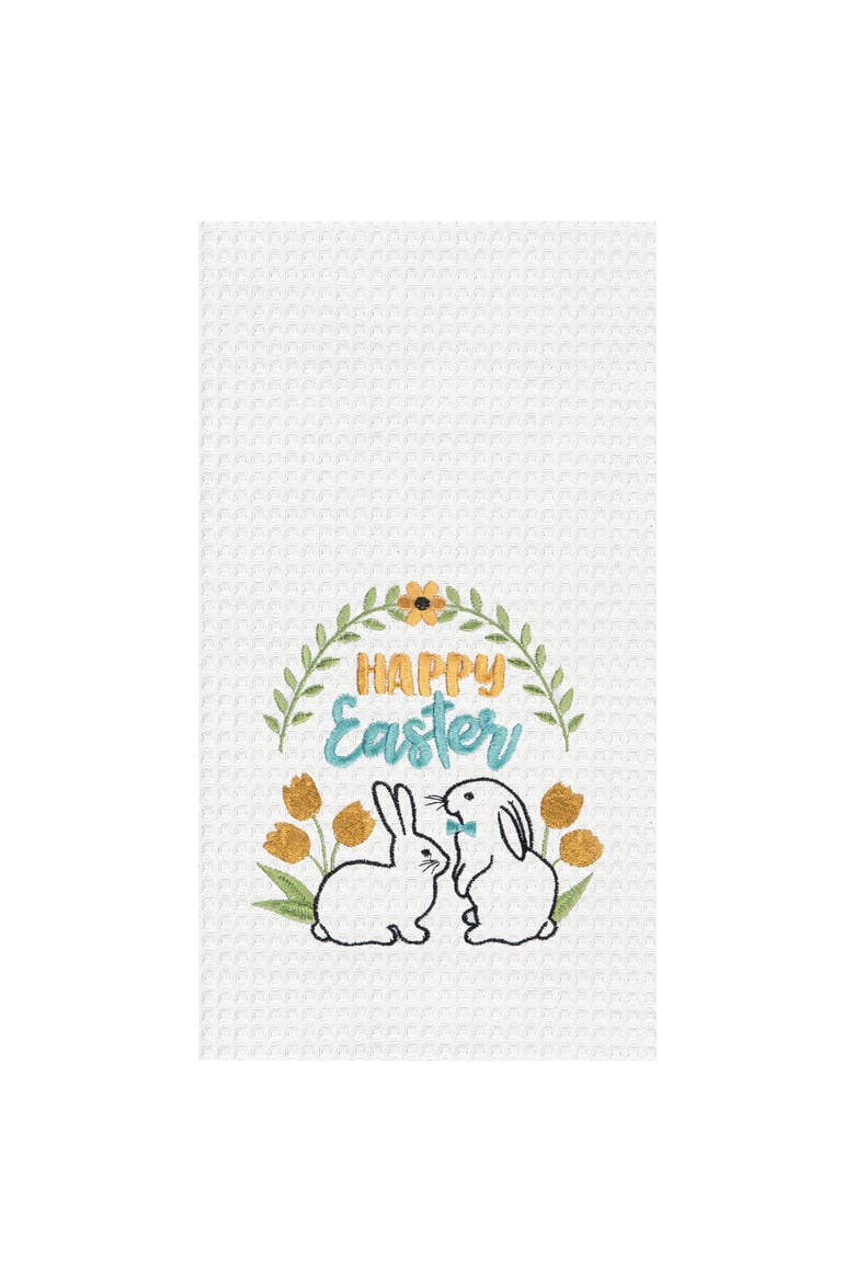 "Happy Easter" Bunny Rabbits 100% Cotton Waffle Weave Dishtowel, Main, color, Yellow