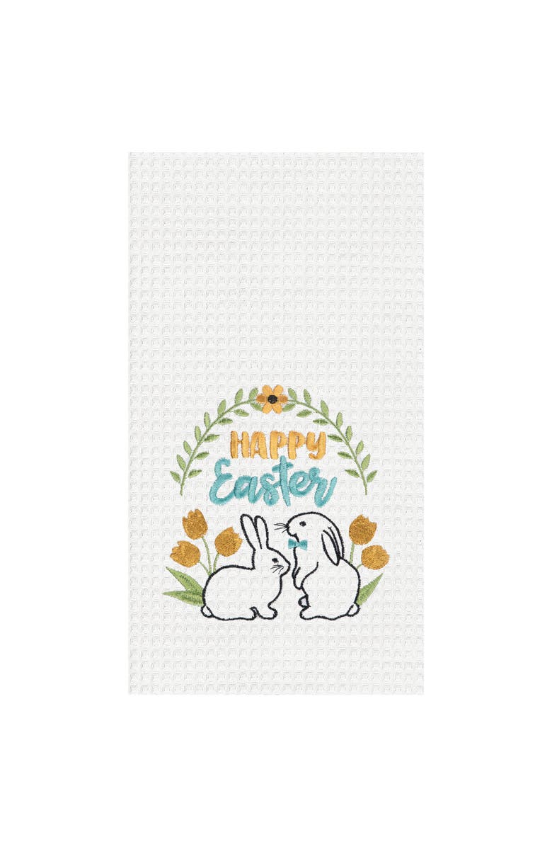 C&F Home "Happy Easter" Bunny Rabbits 100% Cotton Waffle Weave Dishtowel, Main, color, Yellow