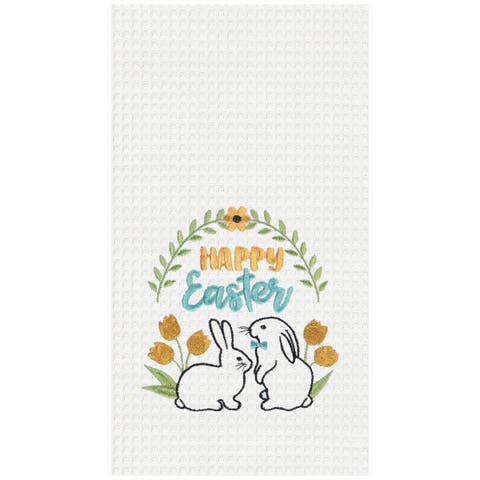 "Happy Easter" Bunny Rabbits 100% Cotton Waffle Weave Dishtowel