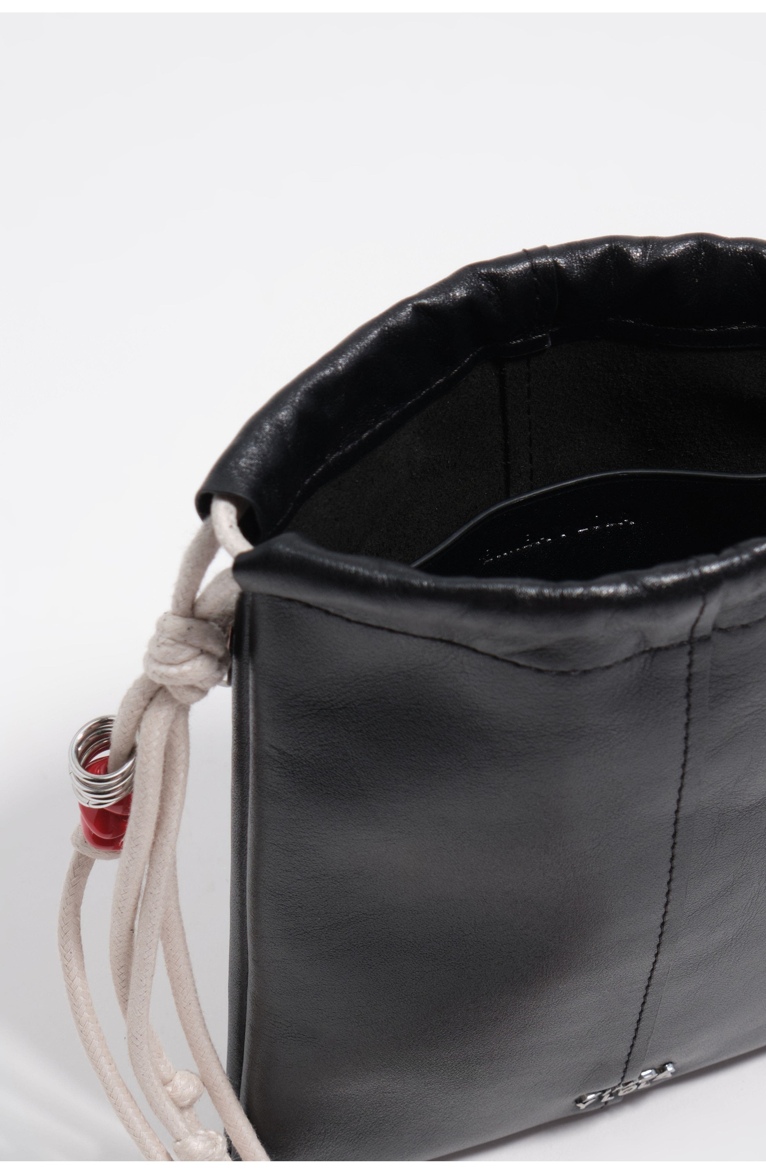 Bimba y Lola Mini Paper Bag In Leather, Alternate, color, Black