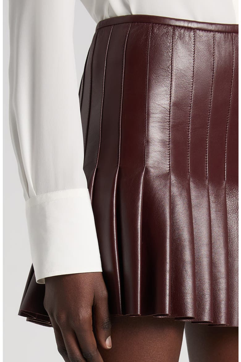 Pleated Leather Miniskirt, Alternate, color, LACQUER