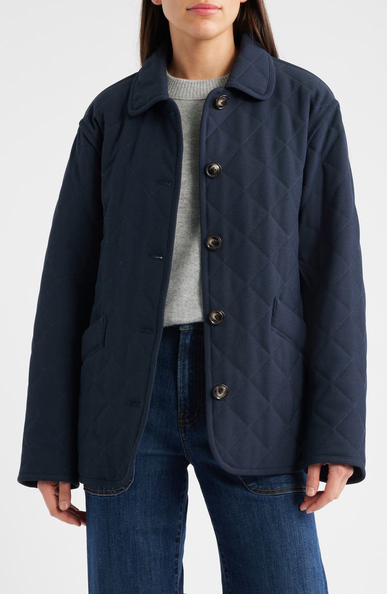 Bernardo Diamond Quilted Jacket, Main, color, Navy