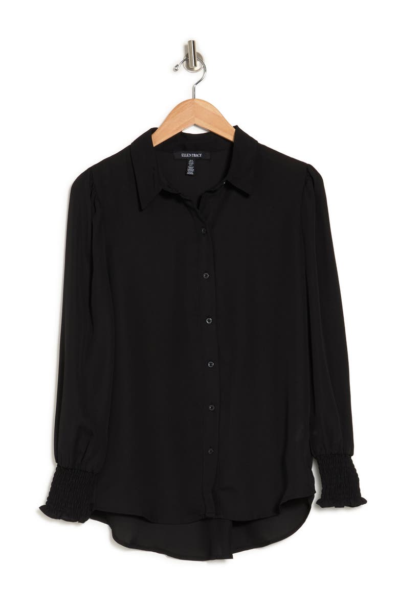 Ellen Tracy Smocked Cuff Collared Blouse, Alternate, color, 