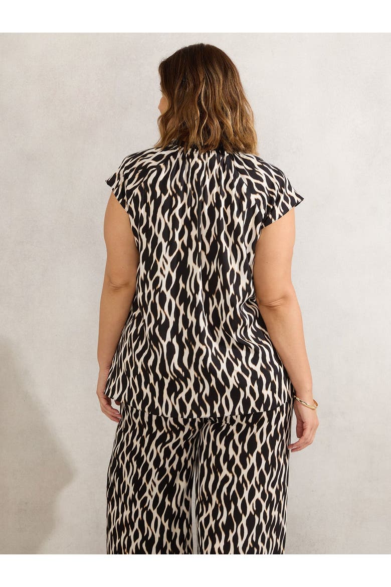 Mono Print Short Sleeve Tie Neck Blouse, Alternate, color, Black