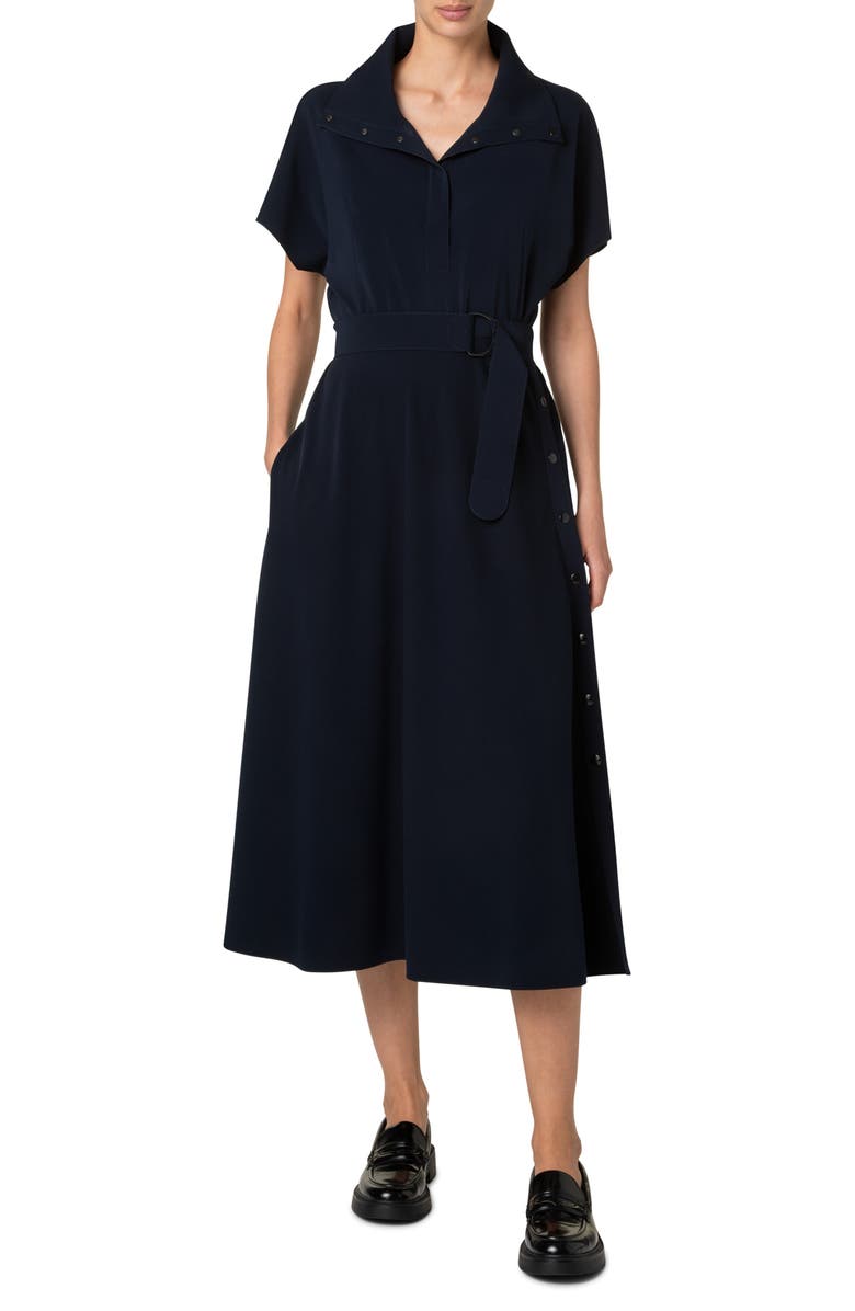 Akris punto Belted Midi Polo Dress, Main, color, Navy