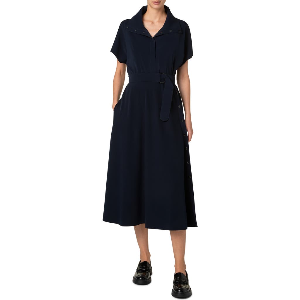 Shop Akris Punto Belted Midi Polo Dress In Navy