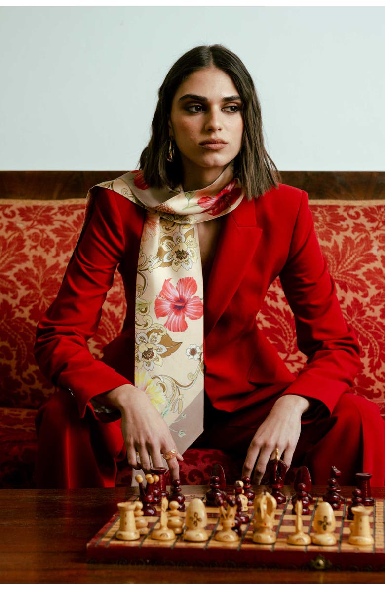 Elizabetta Hawaii Bloom - Skinny Silk Scarf for Women, Alternate, color, Vanilla