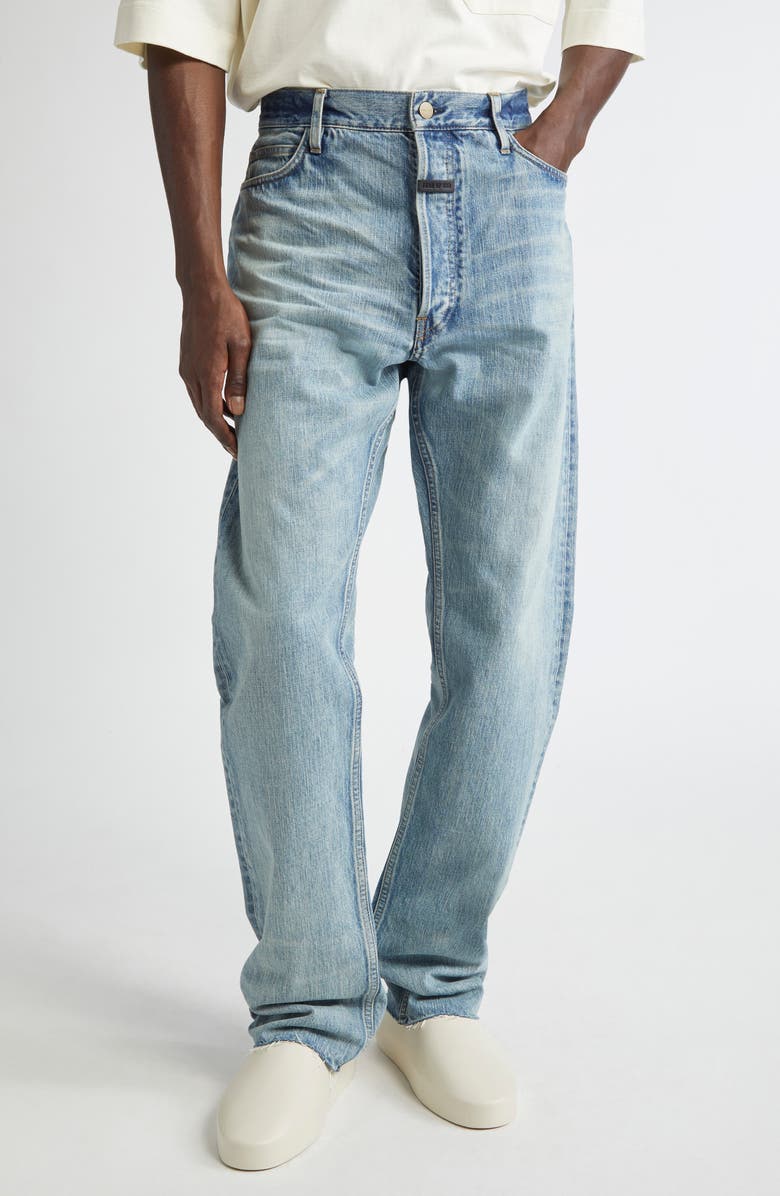 Fear of God Five-Pocket Raw Hem Straight Leg Jeans, Main, color, Indigo 2