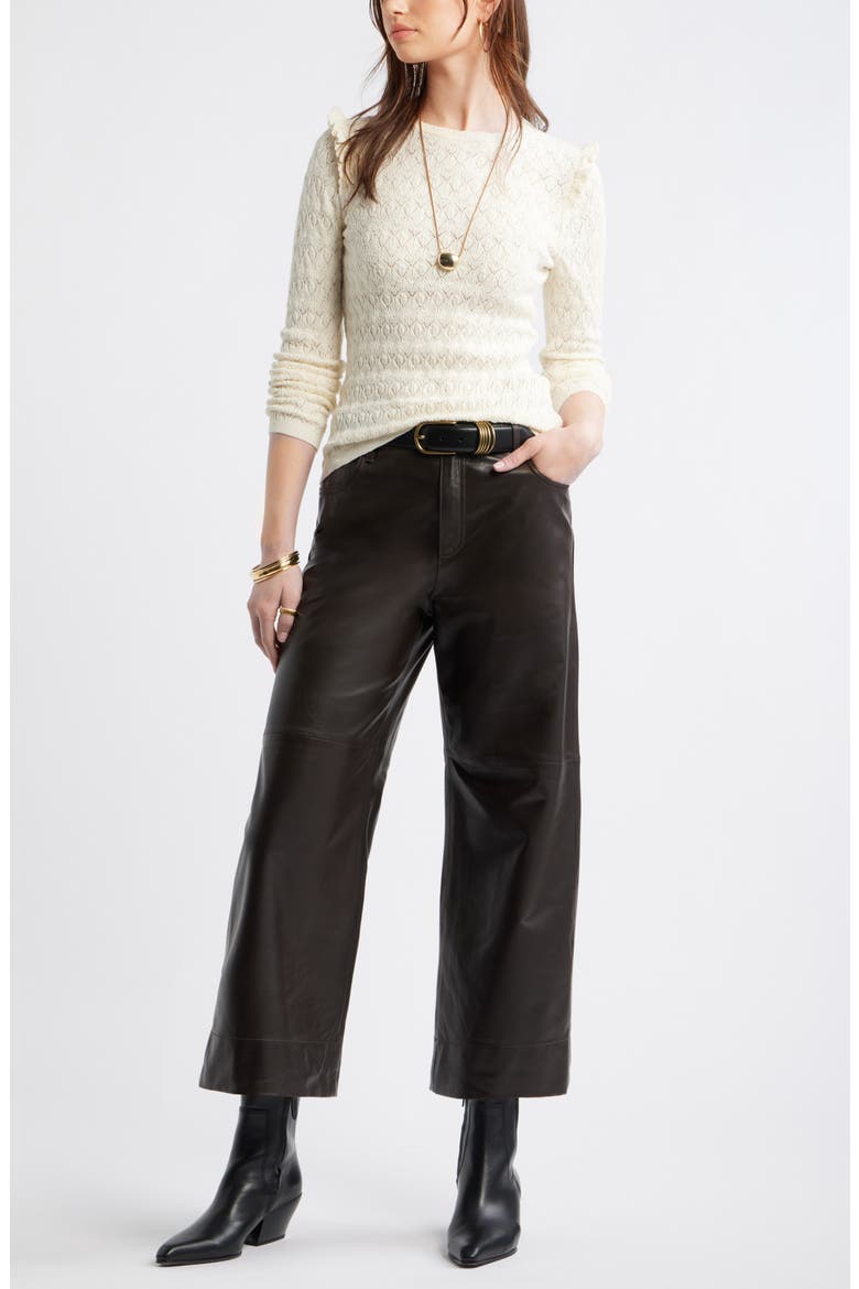 Leather Crop Wide Leg Pants, Alternate, color, BROWN TORTE