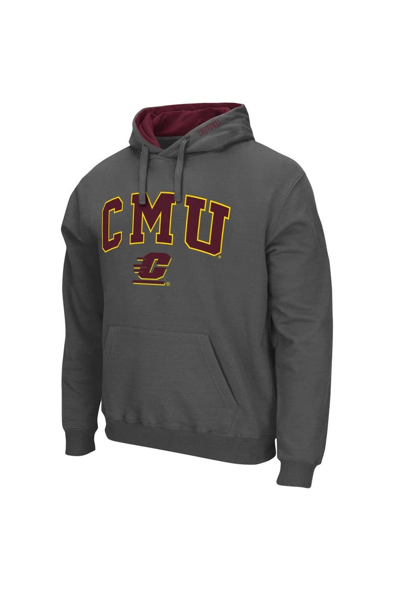 Men's Colosseum Charcoal Cent. Michigan Chippewas Arch and Logo Pullover Hoodie, Alternate, color, Charcoal