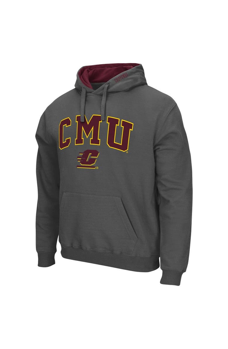 COLOSSEUM Men's Colosseum Charcoal Cent. Michigan Chippewas Arch and Logo Pullover Hoodie, Alternate, color, Charcoal