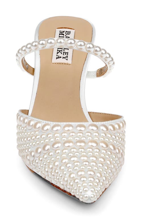Badgley Mischka Duchess Pointed Pearly Mule Pumps In White Satin
