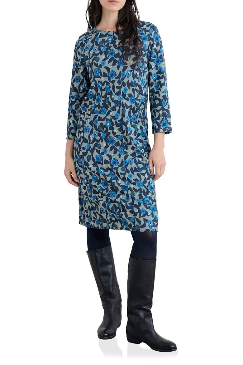 Cornish Oaks Long Sleeve Stretch Organic Cotton Dress, Main, color, PRESSED PLANTS LICHEN
